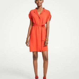ANN TAYLOR  ORANGE ROLLED SLEEVES TIE WAIST SHIFT DRESS